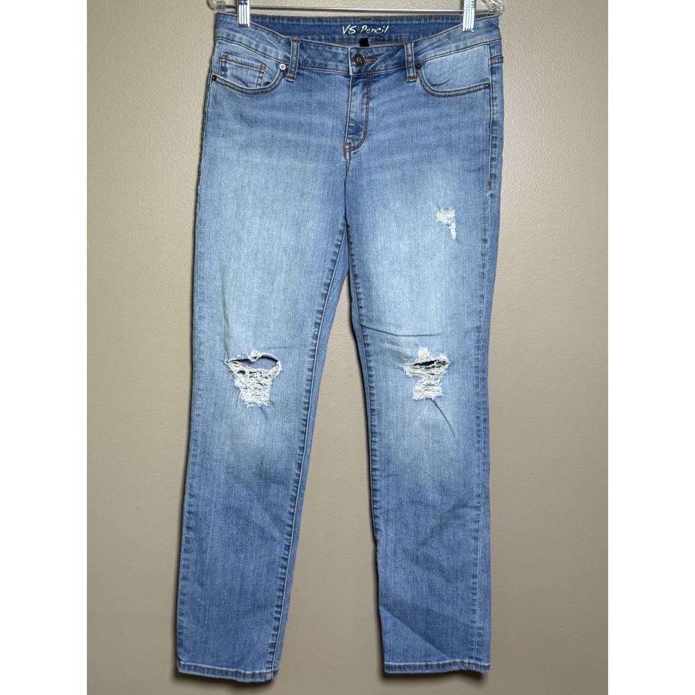 Victoria's Secret VS Pencil Jeans Blue Distressed Straight Leg Size 8